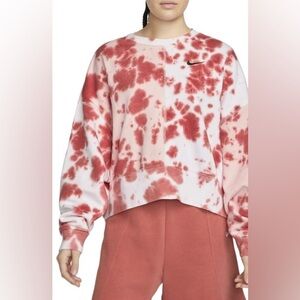 Nike Sportswear Oversized Crop Sweatshirt Tie-Dye Pink Sz L Athleisure Lounge